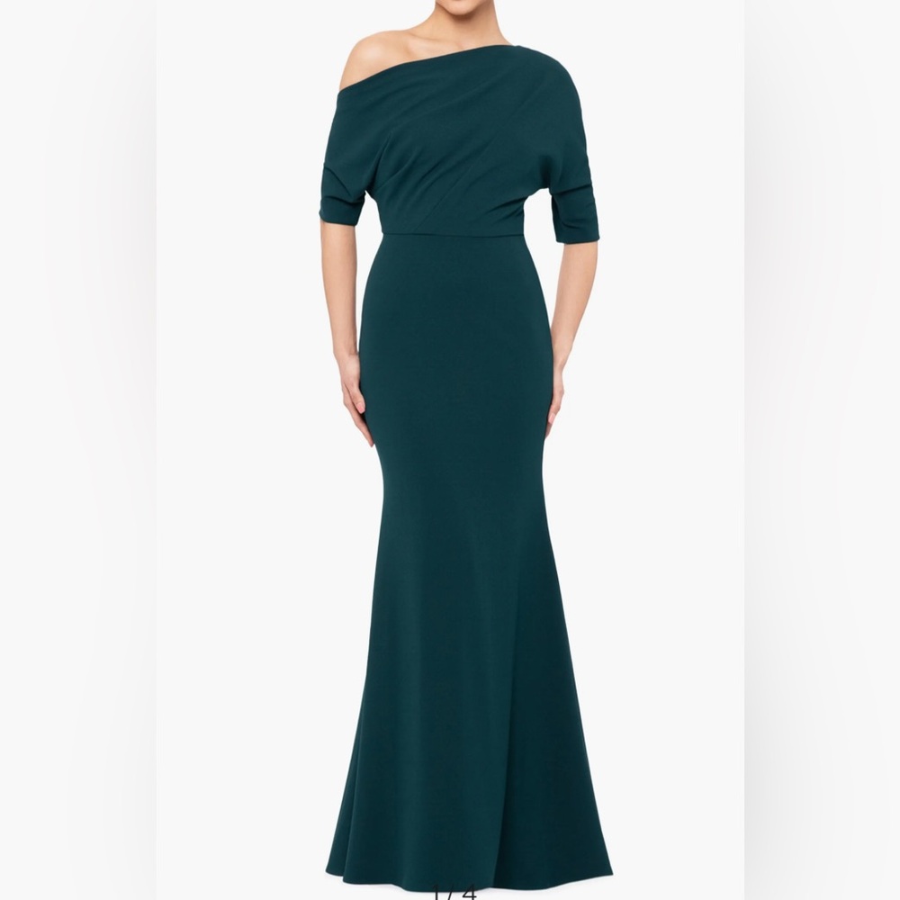 Betsy & Adam One Shoulder Scuba Crepe Trumpet Gown, Size 4